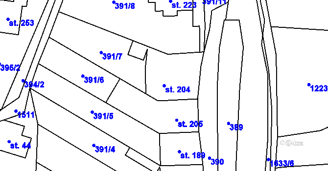 Parcela st. 204 v KÚ Bratrušov, Katastrální mapa