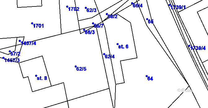 Parcela st. 62/4 v KÚ Bratrušov, Katastrální mapa