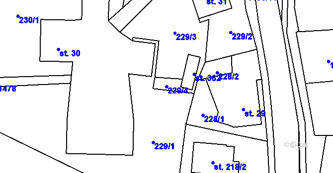 Parcela st. 229/4 v KÚ Bratrušov, Katastrální mapa