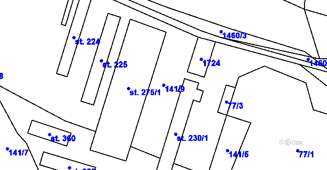 Parcela st. 141/9 v KÚ Bratrušov, Katastrální mapa