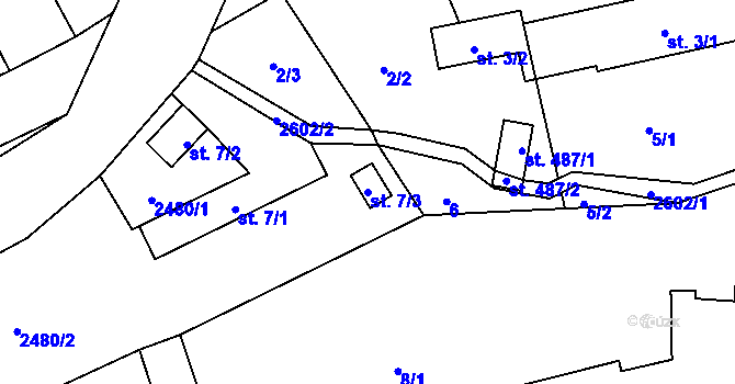Parcela st. 7/3 v KÚ Bratřejov u Vizovic, Katastrální mapa