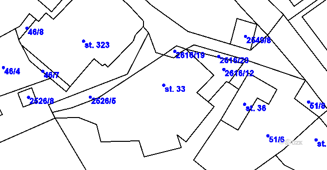 Parcela st. 33 v KÚ Bratřejov u Vizovic, Katastrální mapa