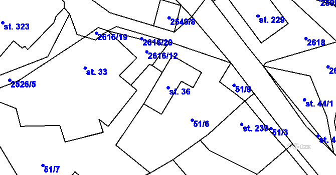 Parcela st. 36 v KÚ Bratřejov u Vizovic, Katastrální mapa