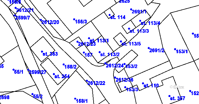 Parcela st. 113/2 v KÚ Bratřejov u Vizovic, Katastrální mapa