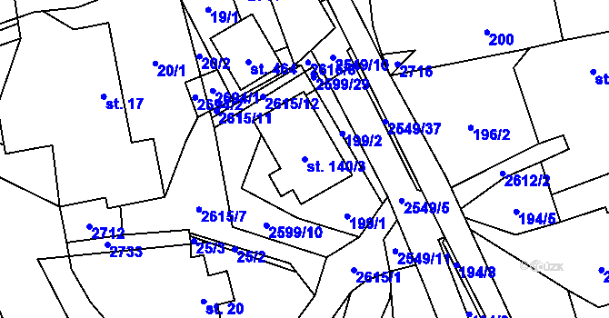 Parcela st. 140/3 v KÚ Bratřejov u Vizovic, Katastrální mapa