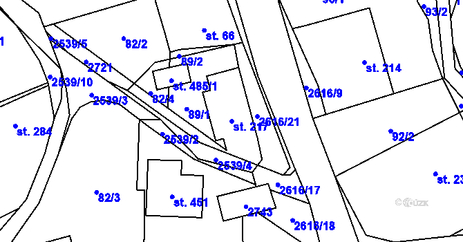 Parcela st. 217 v KÚ Bratřejov u Vizovic, Katastrální mapa