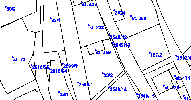Parcela st. 369 v KÚ Bratřejov u Vizovic, Katastrální mapa