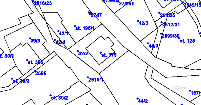 Parcela st. 375 v KÚ Bratřejov u Vizovic, Katastrální mapa