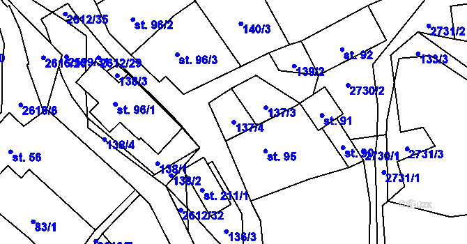 Parcela st. 137/4 v KÚ Bratřejov u Vizovic, Katastrální mapa