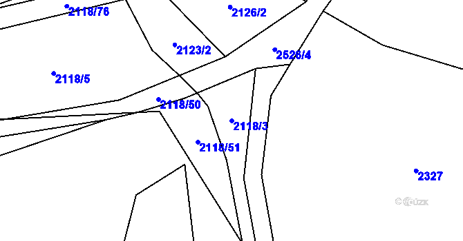 Parcela st. 2118/3 v KÚ Bratřejov u Vizovic, Katastrální mapa