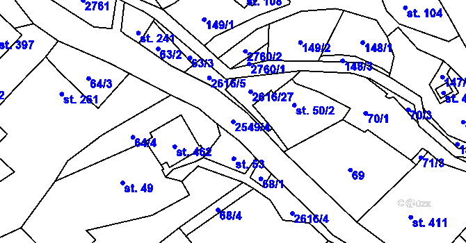 Parcela st. 2549/4 v KÚ Bratřejov u Vizovic, Katastrální mapa