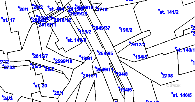 Parcela st. 2549/5 v KÚ Bratřejov u Vizovic, Katastrální mapa