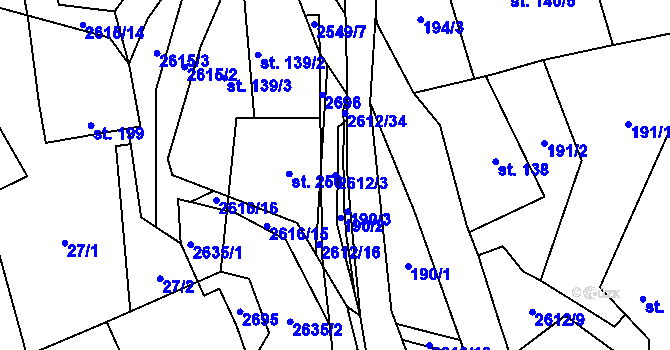 Parcela st. 2612/3 v KÚ Bratřejov u Vizovic, Katastrální mapa