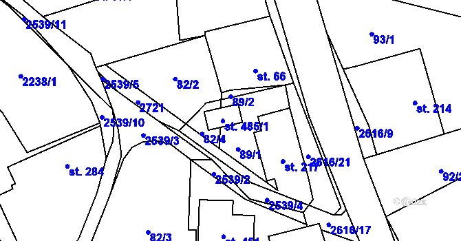 Parcela st. 485/1 v KÚ Bratřejov u Vizovic, Katastrální mapa