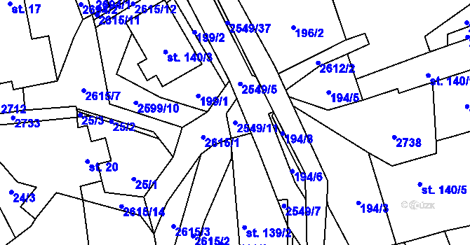 Parcela st. 2549/11 v KÚ Bratřejov u Vizovic, Katastrální mapa