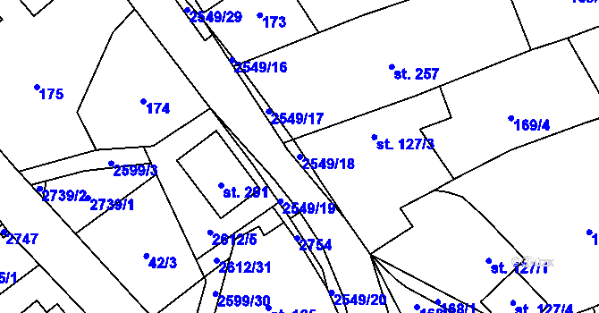 Parcela st. 2549/18 v KÚ Bratřejov u Vizovic, Katastrální mapa