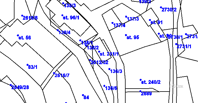 Parcela st. 211/1 v KÚ Bratřejov u Vizovic, Katastrální mapa