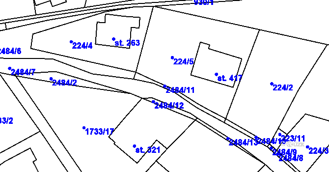Parcela st. 2484/11 v KÚ Bratřejov u Vizovic, Katastrální mapa