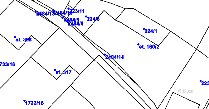 Parcela st. 2484/14 v KÚ Bratřejov u Vizovic, Katastrální mapa