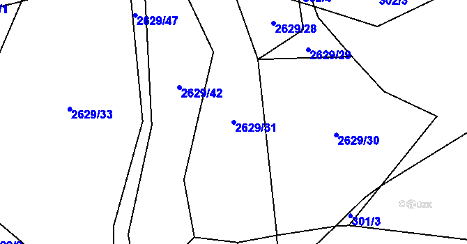 Parcela st. 2629/31 v KÚ Bratřejov u Vizovic, Katastrální mapa