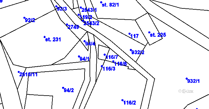 Parcela st. 116/7 v KÚ Bratřejov u Vizovic, Katastrální mapa