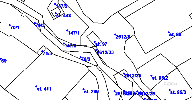 Parcela st. 2612/33 v KÚ Bratřejov u Vizovic, Katastrální mapa