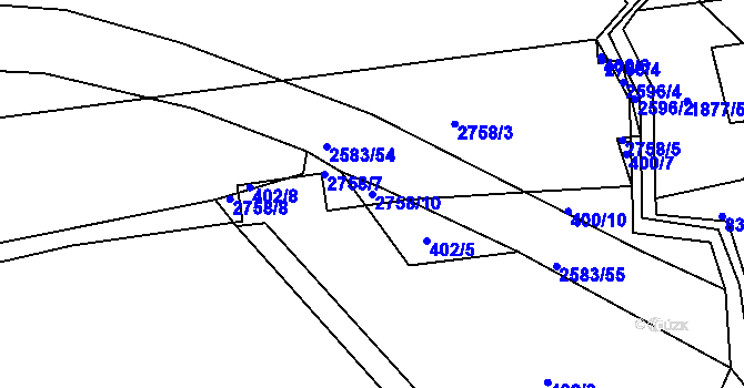 Parcela st. 2758/10 v KÚ Bratřejov u Vizovic, Katastrální mapa