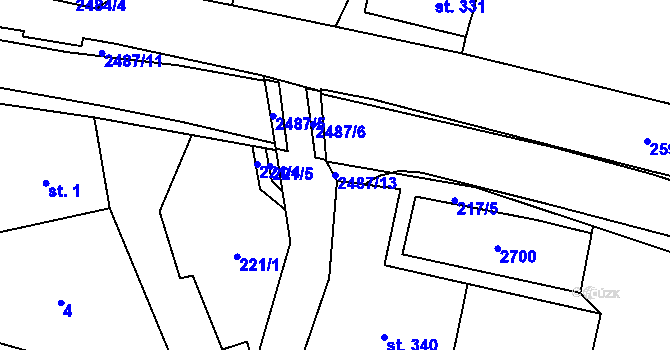 Parcela st. 2487/13 v KÚ Bratřejov u Vizovic, Katastrální mapa