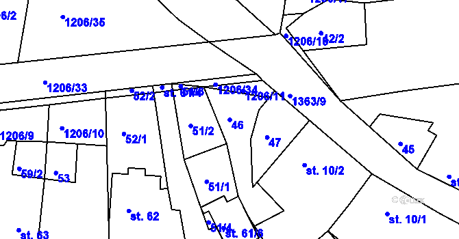 Parcela st. 46 v KÚ Bratřice, Katastrální mapa