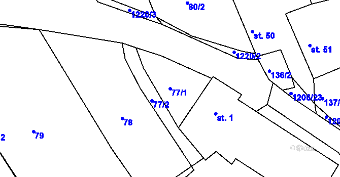 Parcela st. 77/1 v KÚ Bratřice, Katastrální mapa