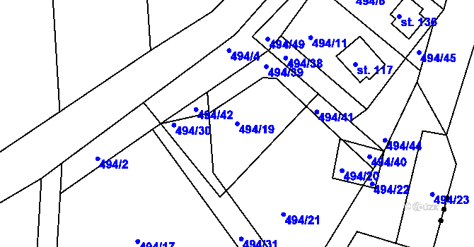 Parcela st. 494/19 v KÚ Bratřice, Katastrální mapa