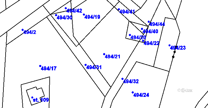Parcela st. 494/21 v KÚ Bratřice, Katastrální mapa