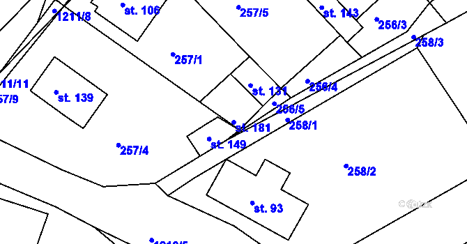 Parcela st. 181 v KÚ Bratřice, Katastrální mapa
