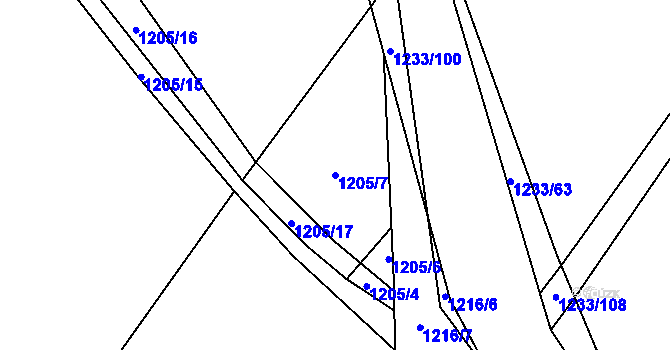 Parcela st. 1205/7 v KÚ Bratříkovice, Katastrální mapa