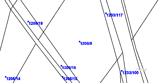 Parcela st. 1205/8 v KÚ Bratříkovice, Katastrální mapa