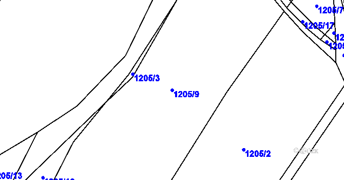 Parcela st. 1205/9 v KÚ Bratříkovice, Katastrální mapa