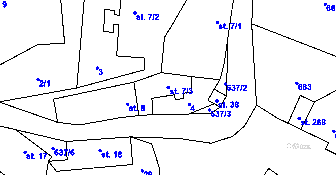 Parcela st. 7/3 v KÚ Bratřínov, Katastrální mapa