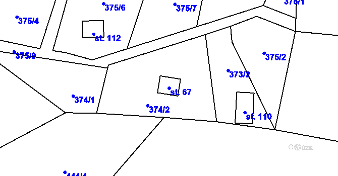 Parcela st. 67 v KÚ Bratřínov, Katastrální mapa