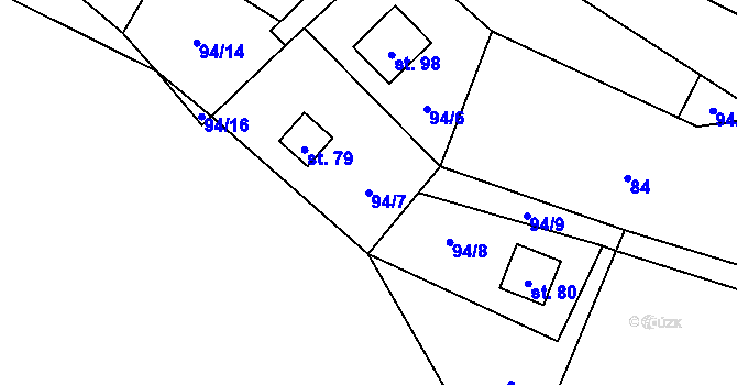 Parcela st. 94/7 v KÚ Bratřínov, Katastrální mapa