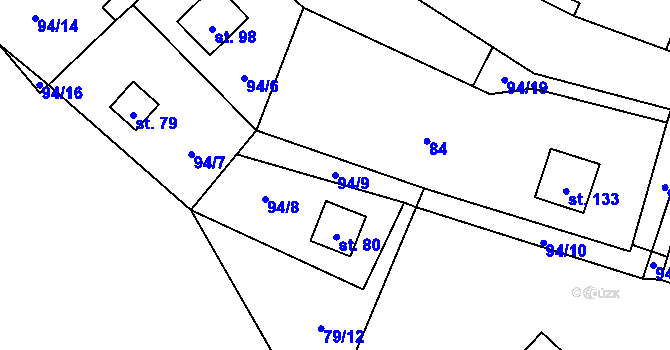 Parcela st. 94/9 v KÚ Bratřínov, Katastrální mapa