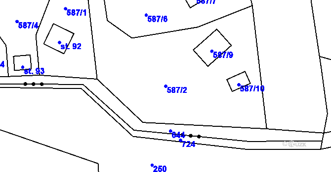 Parcela st. 587/2 v KÚ Bratřínov, Katastrální mapa