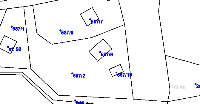 Parcela st. 587/9 v KÚ Bratřínov, Katastrální mapa