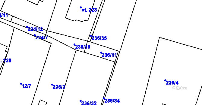 Parcela st. 236/11 v KÚ Bratřínov, Katastrální mapa