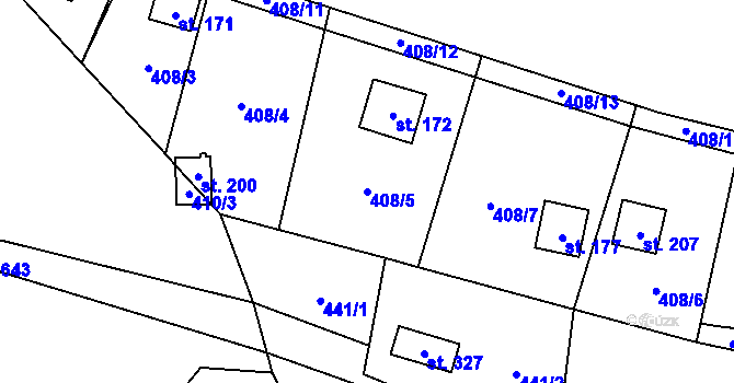 Parcela st. 408/5 v KÚ Bratřínov, Katastrální mapa