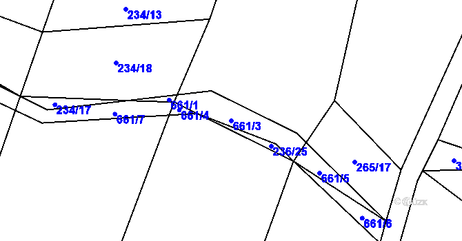 Parcela st. 661/3 v KÚ Bratřínov, Katastrální mapa