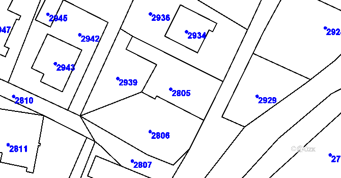 Parcela st. 2805 v KÚ Bravantice, Katastrální mapa