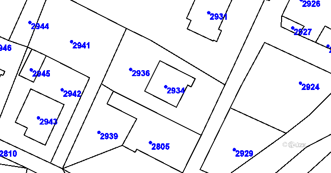 Parcela st. 2934 v KÚ Bravantice, Katastrální mapa