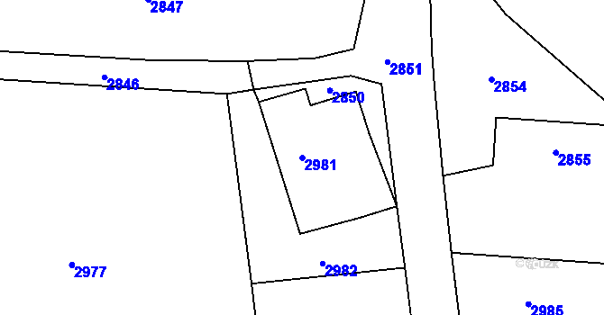 Parcela st. 2981 v KÚ Bravantice, Katastrální mapa