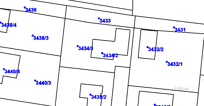 Parcela st. 3434/2 v KÚ Bravantice, Katastrální mapa