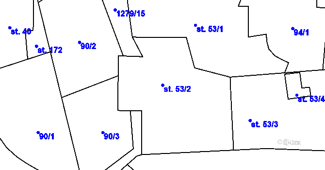 Parcela st. 53/2 v KÚ Bravinné, Katastrální mapa